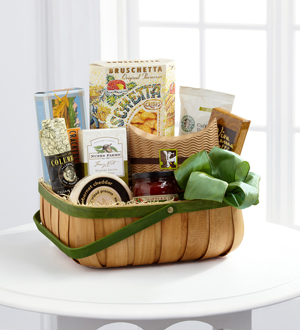 The FTD® Heartfelt Sympathies™ Gourmet Basket Flower Bouquet