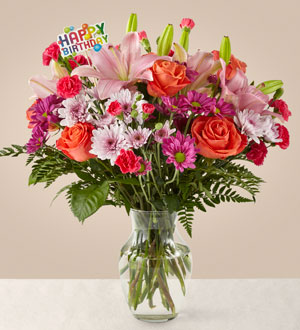 Light of My Life Bouquet & Happy Birthday Topper Flower Bouquet