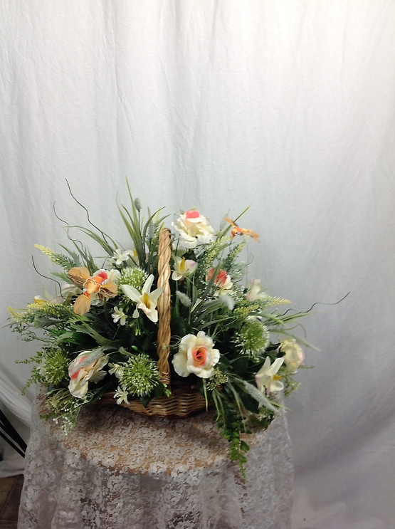 Peaches & Cremes Fireside Basket (Silk) Flower Bouquet