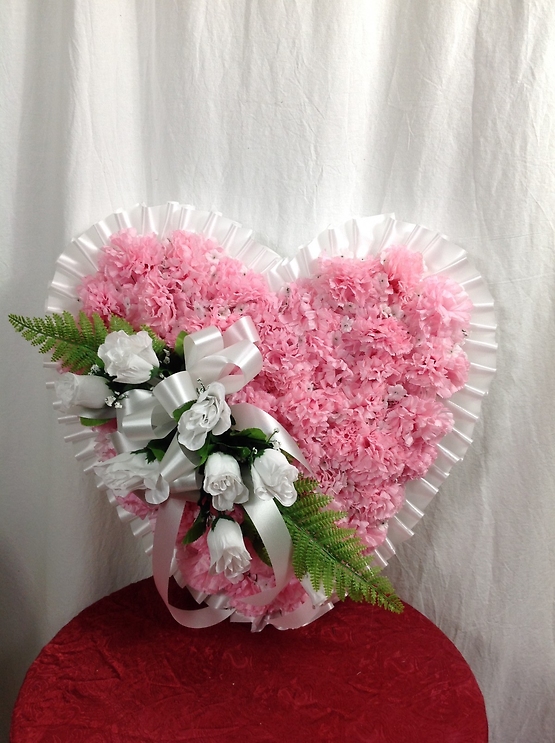 Silk Carnation Heart - Pinks and Whties Flower Bouquet
