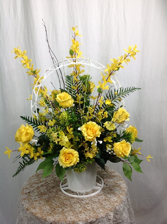 Silk Sympathy Basket Yellows Flower Bouquet
