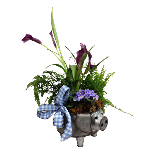 Tin Container with Plants Flower Bouquet