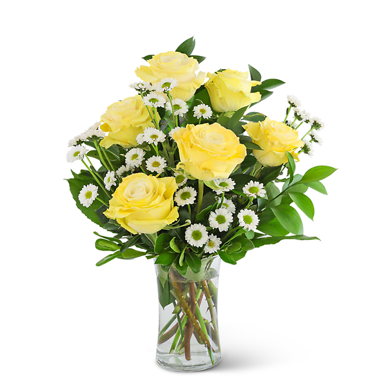 Yellow Roses with Daisies Flower Bouquet