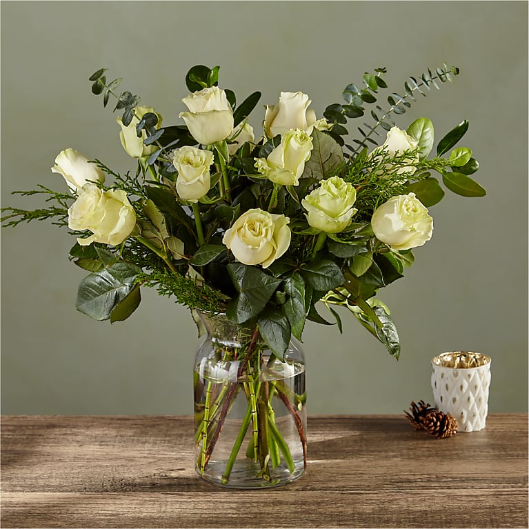 White Holiday Rose Bouquet Flower Bouquet