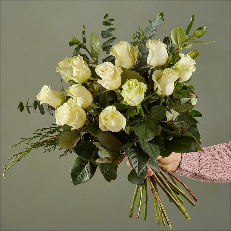 White Holiday Rose Bouquet
