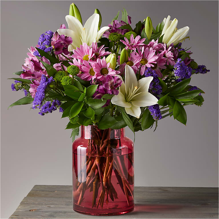 Lavender Fields Mixed Flower Bouquet with Blush Vase Flower Bouquet