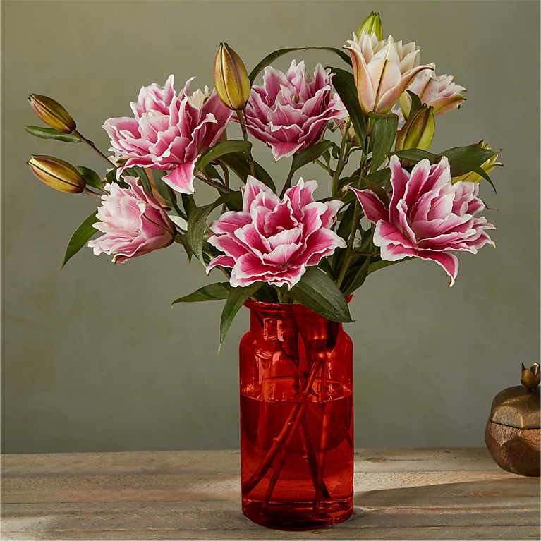 The Roselily Bouquet with Red Vase