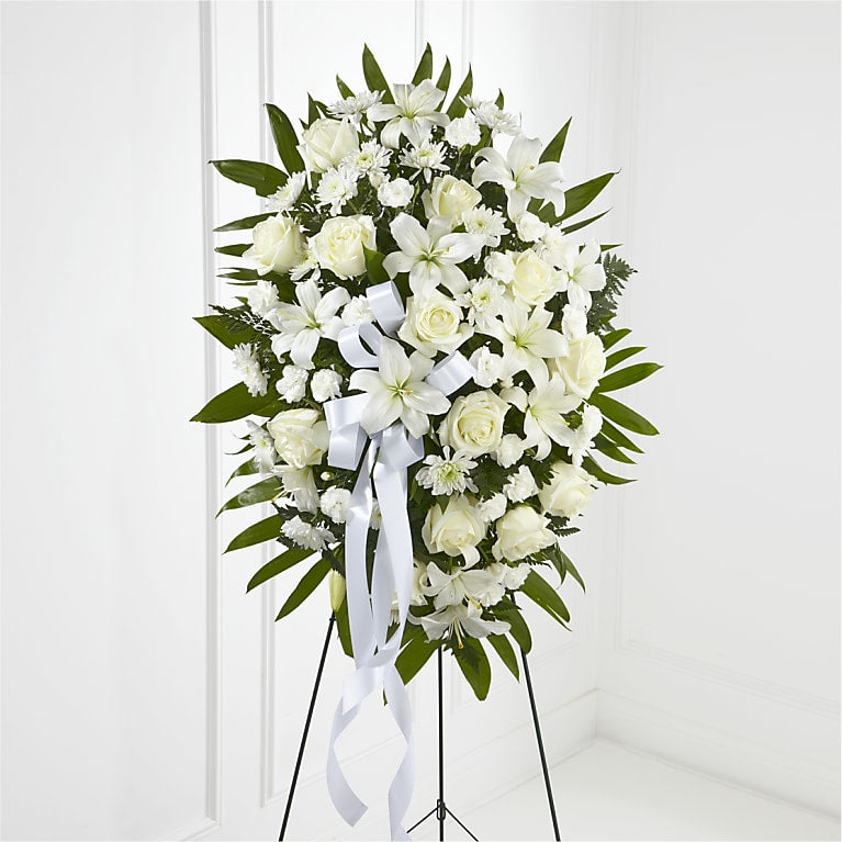 Exquisite Tribute Standing Spray-White Ribbon Flower Bouquet