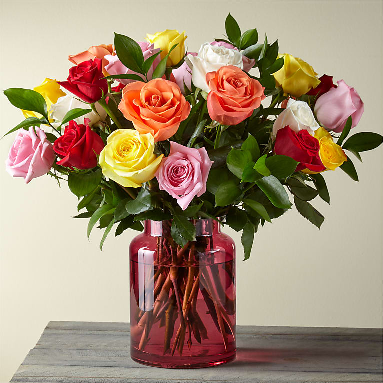 Two Dozen Mixed Roses with Blush Vase