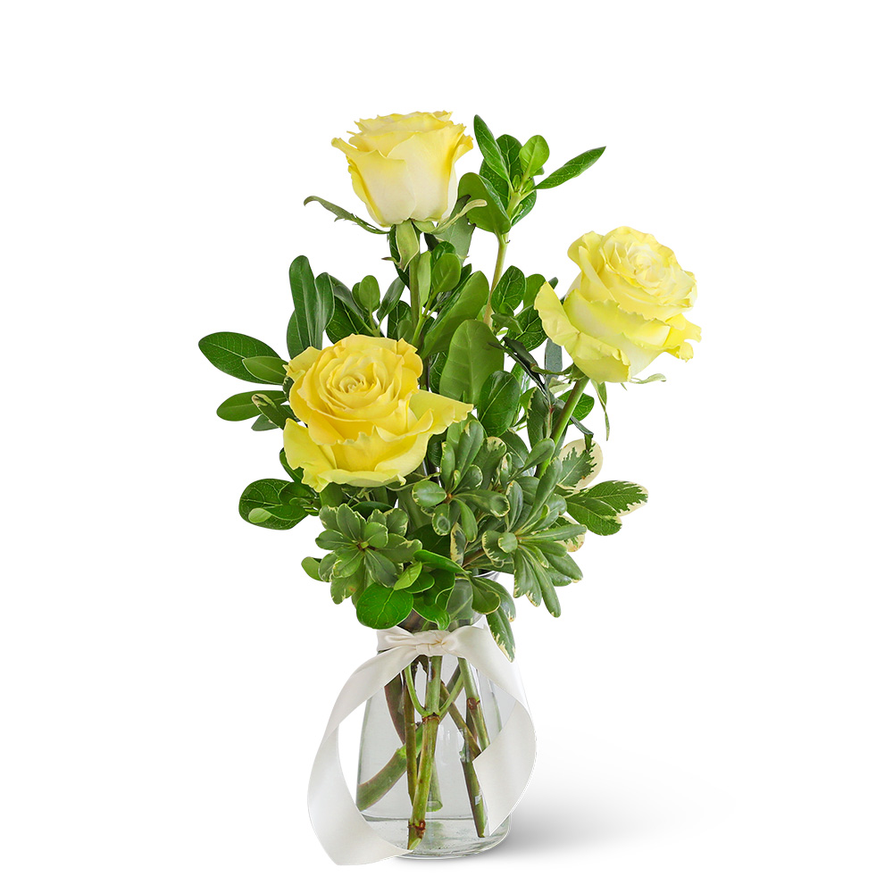 Three Yellow Roses Flower Bouquet