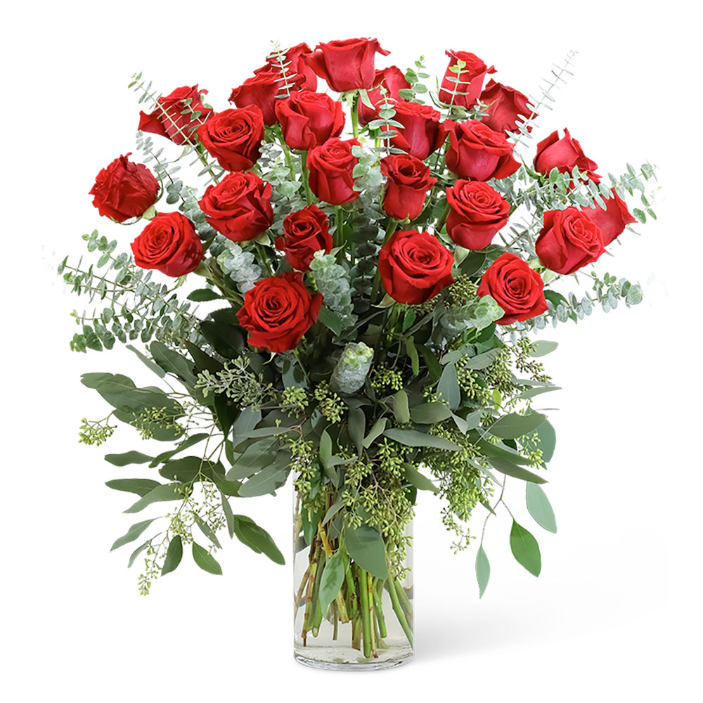 Red Roses with Eucalyptus Foliage (24) Flower Bouquet