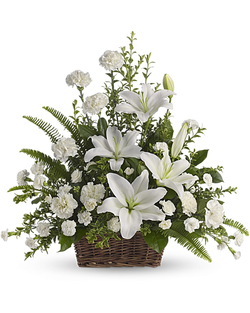 Peaceful White Lilies Basket Flower Bouquet