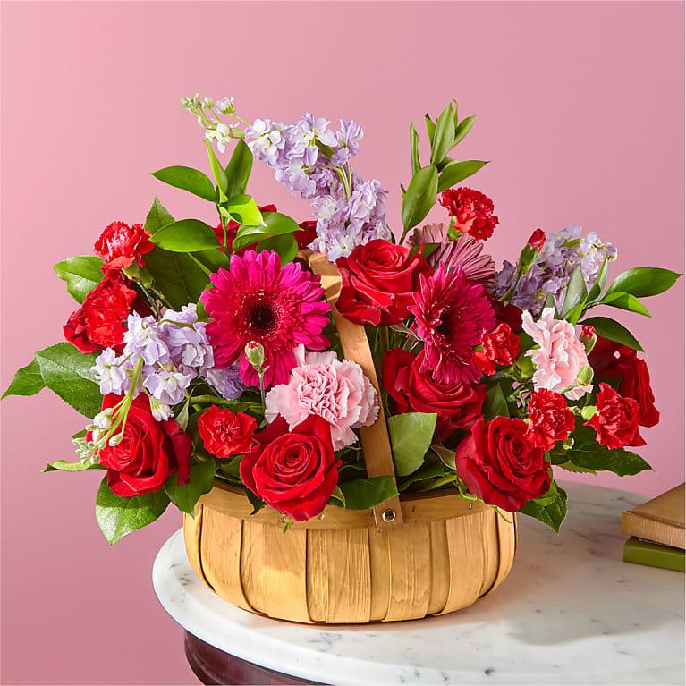 Pink Picnic Basket Flower Bouquet
