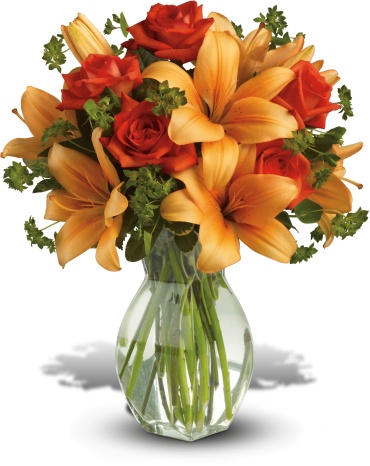 Fiery Lily and Rose Flower Bouquet